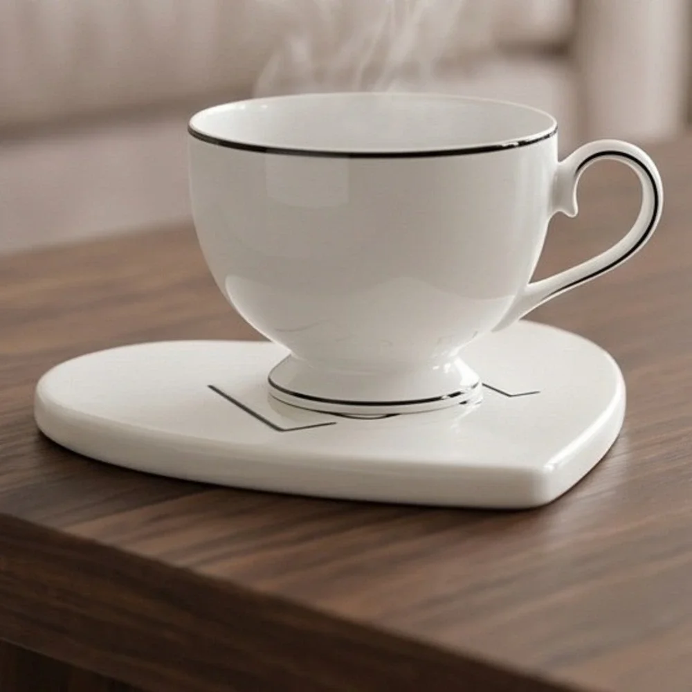 Rae Dunn Love Heart Ceramic Coasters Set of 4 White‎ Red Ribbon New